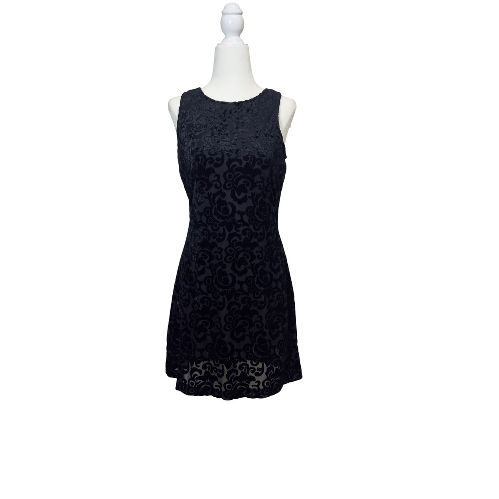 Vintage Black Burnout Velvet Floral Dress 90s Y2K Medium Whimsigoth Romantic